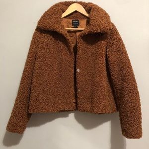 Red brown minimalist teddy bear faux fur coat jacket 🤎